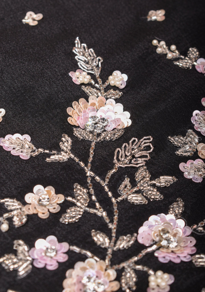 Black Exquisite Pure Crepe Chiffon saree with Sequin and Cutdana scallop embroidery | SILK MARK CERTIFIED