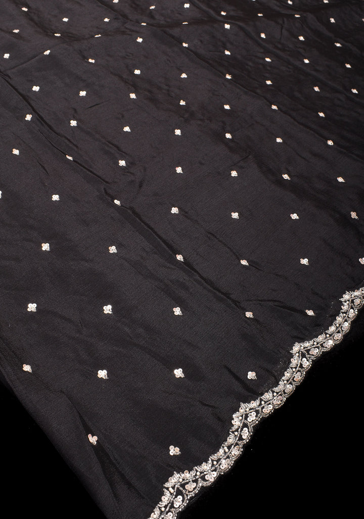 Black Exquisite Pure Crepe Chiffon saree with Sequin and Cutdana scallop embroidery | SILK MARK CERTIFIED