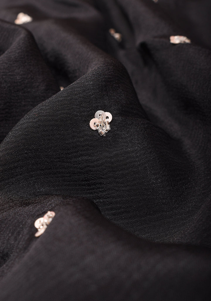 Black Exquisite Pure Crepe Chiffon saree with Sequin and Cutdana scallop embroidery | SILK MARK CERTIFIED