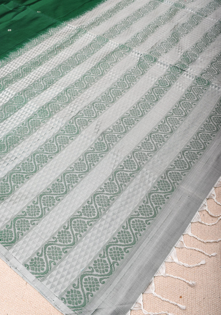 Kanjivaram Soft Silk Saree In Bottle Green With Resham Border | SILK MARK CERTIFIED
