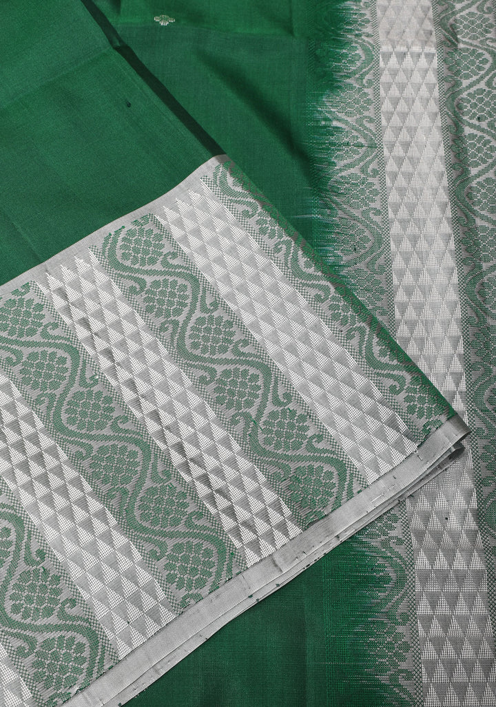 Kanjivaram Soft Silk Saree In Bottle Green With Resham Border | SILK MARK CERTIFIED