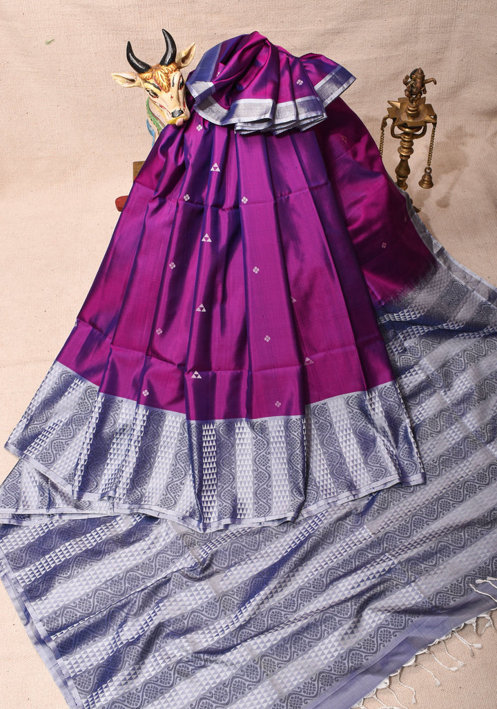 Kanjivaram Soft Silk Saree in Purple With Resham Border | SILK MARK CERTIFIED