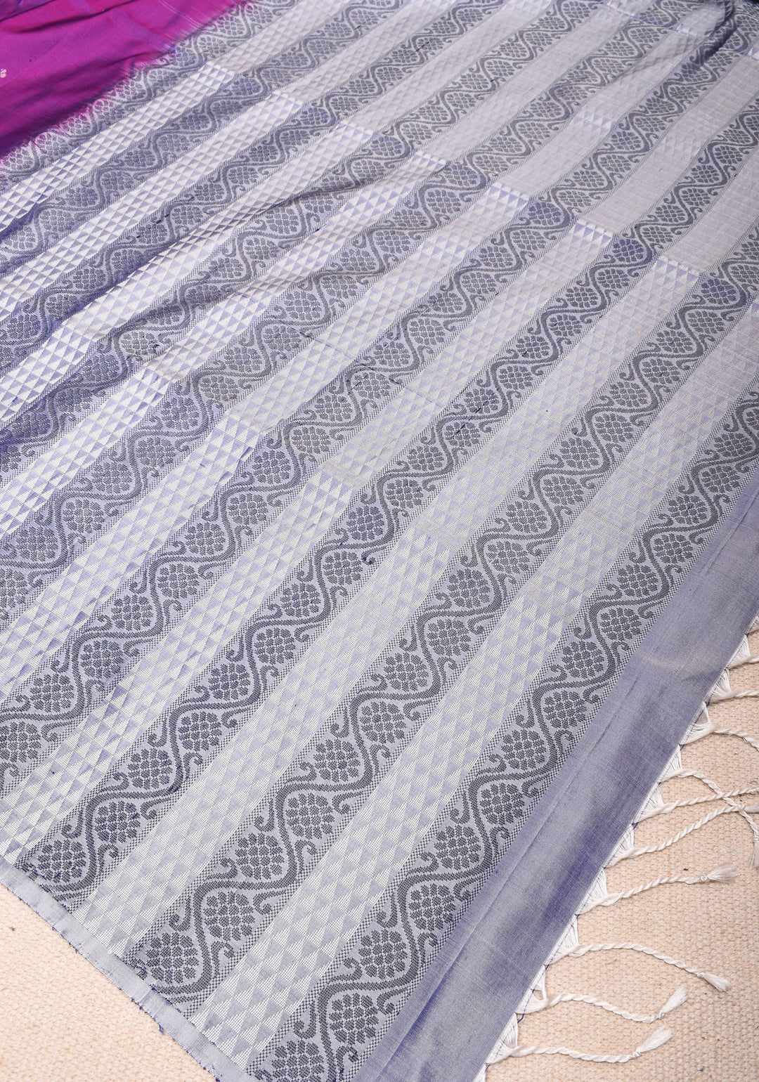 Kanjivaram Soft Silk Saree in Purple With Resham Border | SILK MARK CERTIFIED