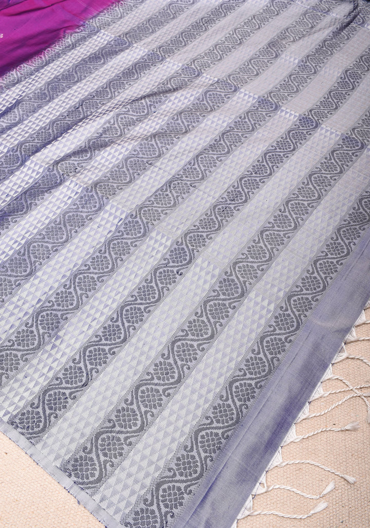 Kanjivaram Soft Silk Saree in Purple With Resham Border | SILK MARK CERTIFIED