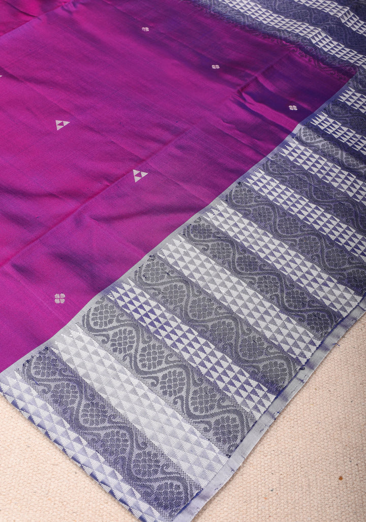 Kanjivaram Soft Silk Saree in Purple With Resham Border | SILK MARK CERTIFIED