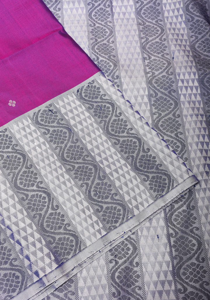 Kanjivaram Soft Silk Saree in Purple With Resham Border | SILK MARK CERTIFIED