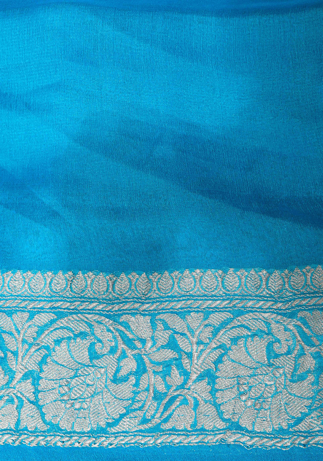 Gray Chiffon Silk Saree with Zari Buttas and Contrast Blue Border | SILK MARK CERTIFIED