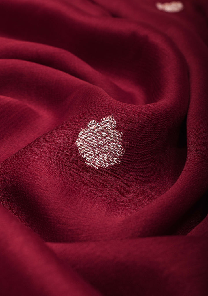 Maroon Chiffon Silk Saree with Zari Buttas and Border | SILK MARK CERTIFIED