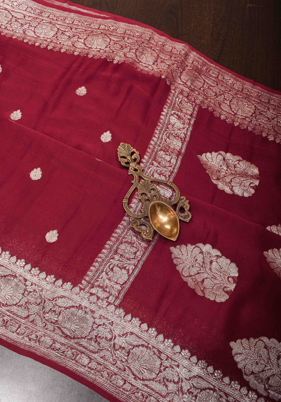 Maroon Chiffon Silk Saree with Zari Buttas and Border | SILK MARK CERTIFIED