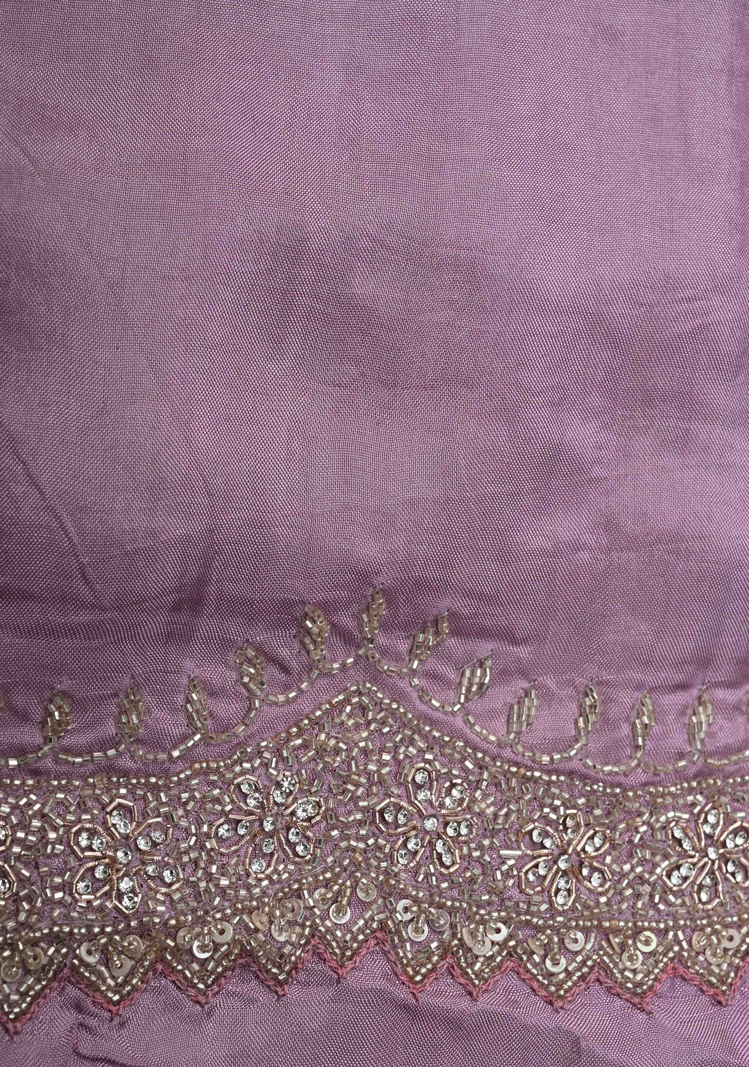 Lilac Shimmering Organza Saree with Cutdana, Sequins, stone Embellishments and Scallop Border