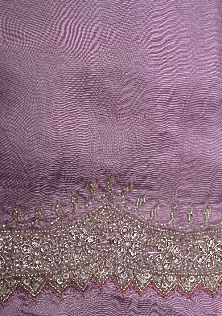 Lilac Shimmering Organza Saree with Cutdana, Sequins, stone Embellishments and Scallop Border