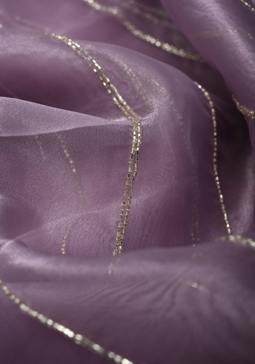 Lilac Shimmering Organza Saree with Cutdana, Sequins, stone Embellishments and Scallop Border