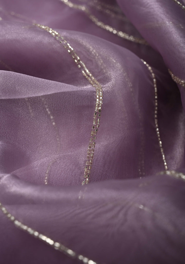 Lilac Shimmering Organza Saree with Cutdana, Sequins, stone Embellishments and Scallop Border