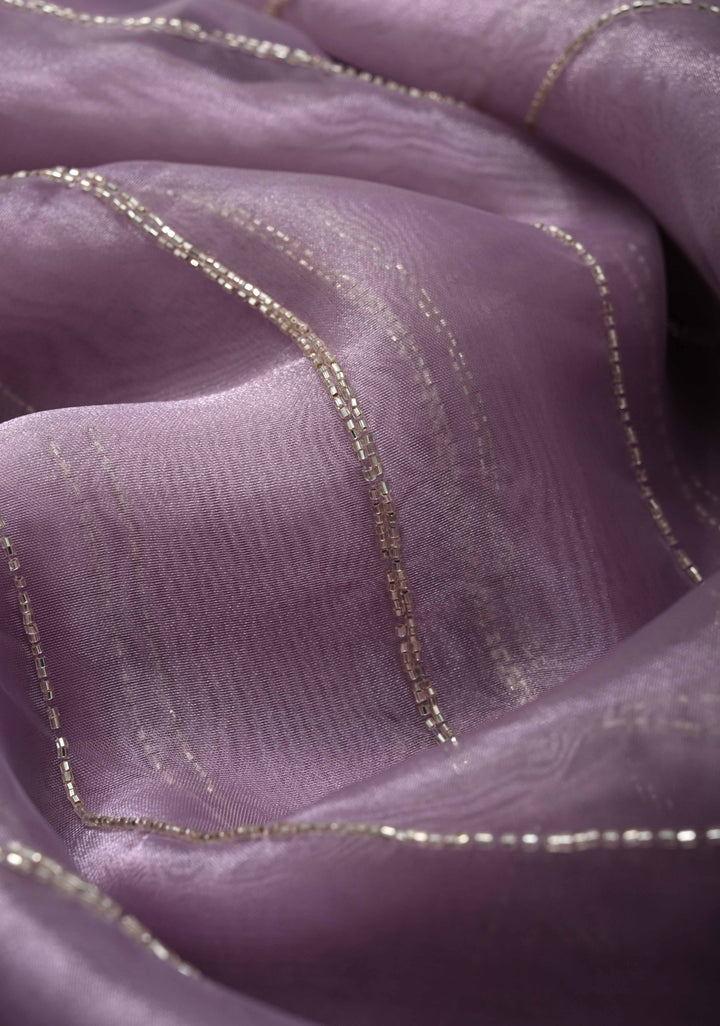 Lilac Shimmering Organza Saree with Cutdana, Sequins, stone Embellishments and Scallop Border