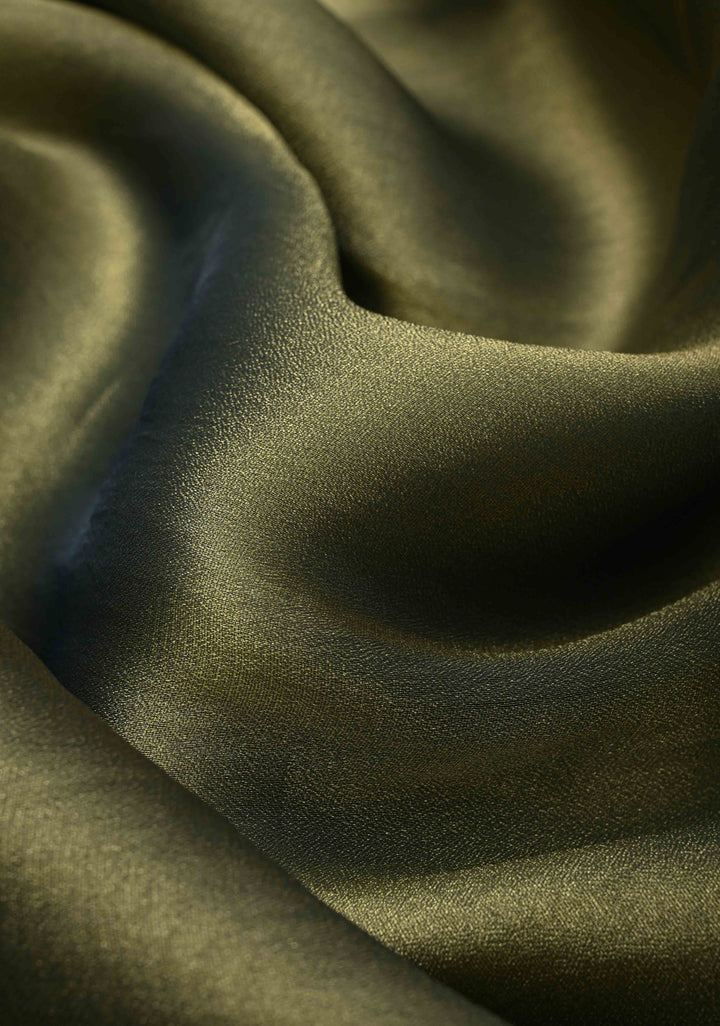 Sage Green Dual tone Shimmer Organza Saree with Machine Cut Work And Stone on Scallop Border