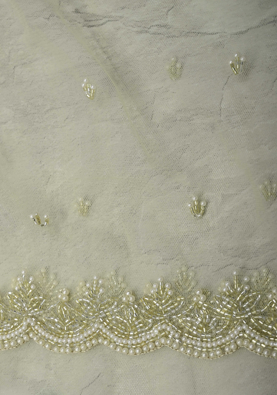 Ivory Organza Saree with Digital Print and Cutdana, Moti work and Scallop Border