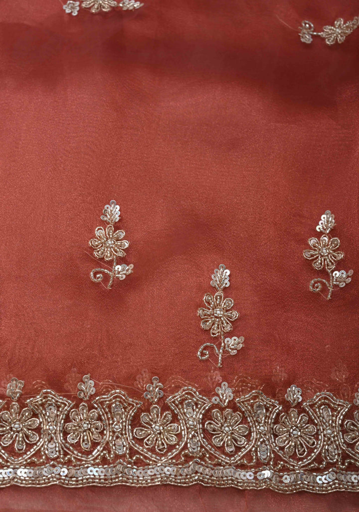 Rose Vale Tissue Organza Saree with Sequins, Cutdana, Moti Work and Scallop Border