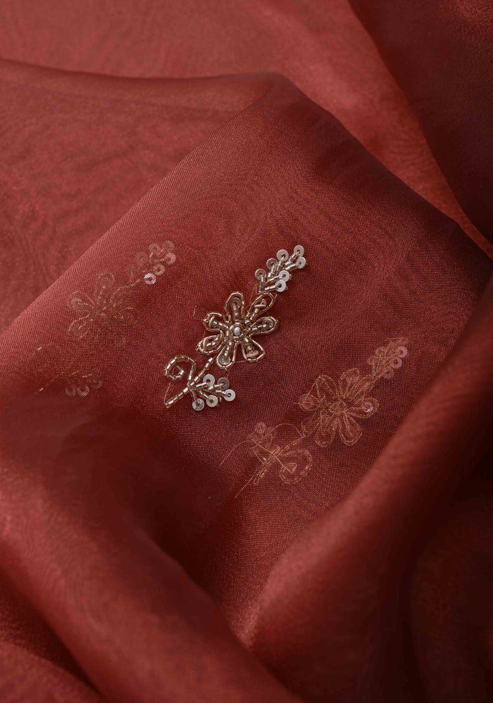 Rose Vale Tissue Organza Saree with Sequins, Cutdana, Moti Work and Scallop Border