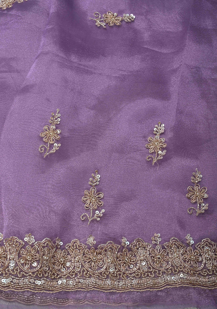 Amethyst Tissue Organza Saree with Sequins, Cutdana, Moti Work and Scallop Border