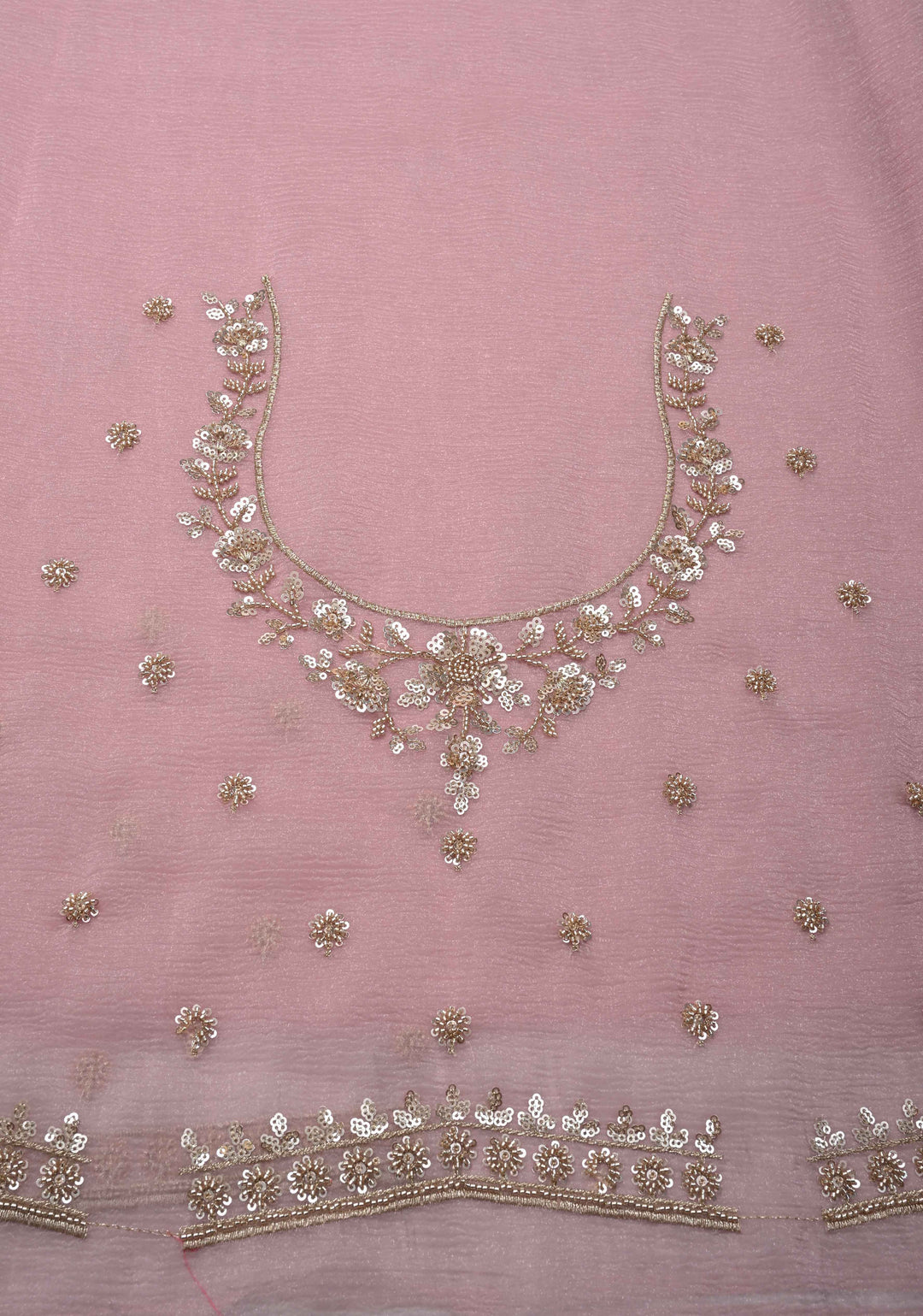 Dusty Pink Crushed Tissue Organza Saree with Sequins, Cutdana detailing and Scallop Border