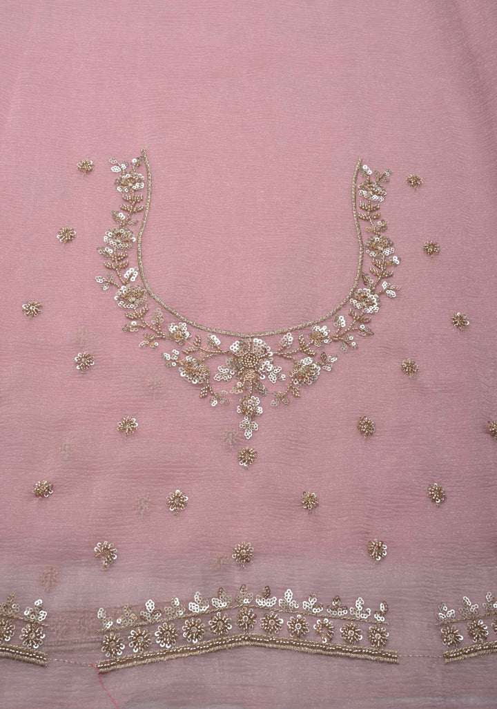 Dusty Pink Crushed Tissue Organza Saree with Sequins, Cutdana detailing and Scallop Border