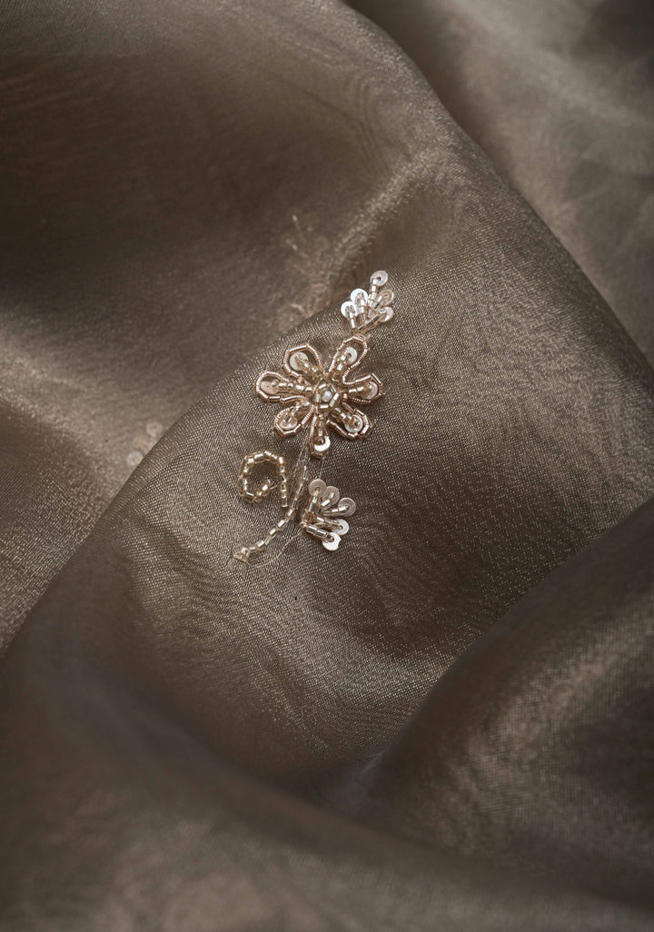 Gray Tissue Organza Saree with Sequins, Cutdana Work and Scallop Border