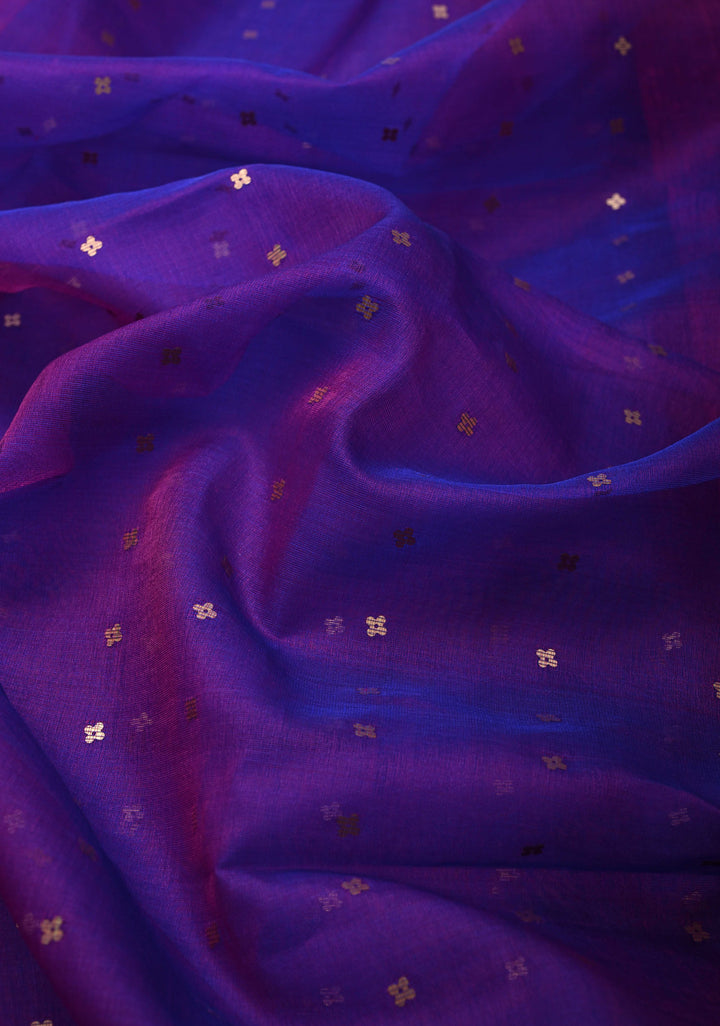 Purple Dual tone Matka Muslin Saree with pocket sequins and Paithani Style Pallu | SILK MARK CERTIFIED