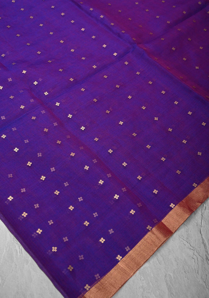 Purple Dual tone Matka Muslin Saree with pocket sequins and Paithani Style Pallu | SILK MARK CERTIFIED
