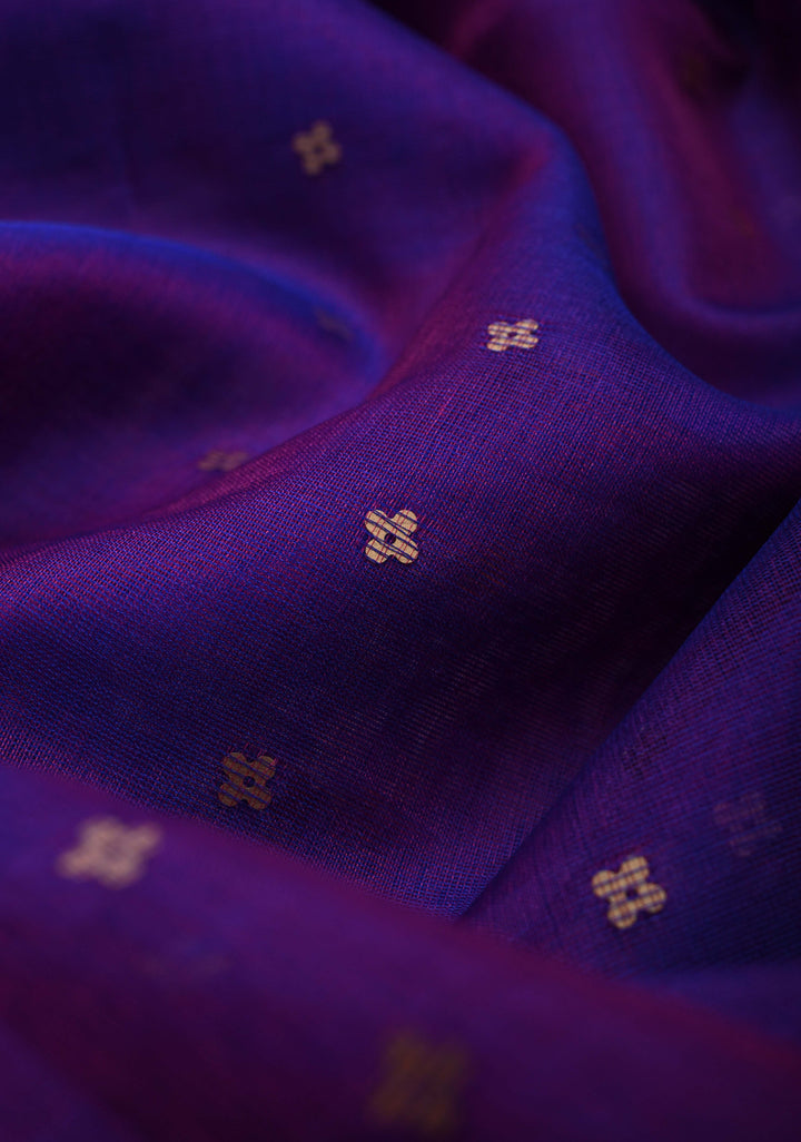 Purple Dual tone Matka Muslin Saree with pocket sequins and Paithani Style Pallu | SILK MARK CERTIFIED