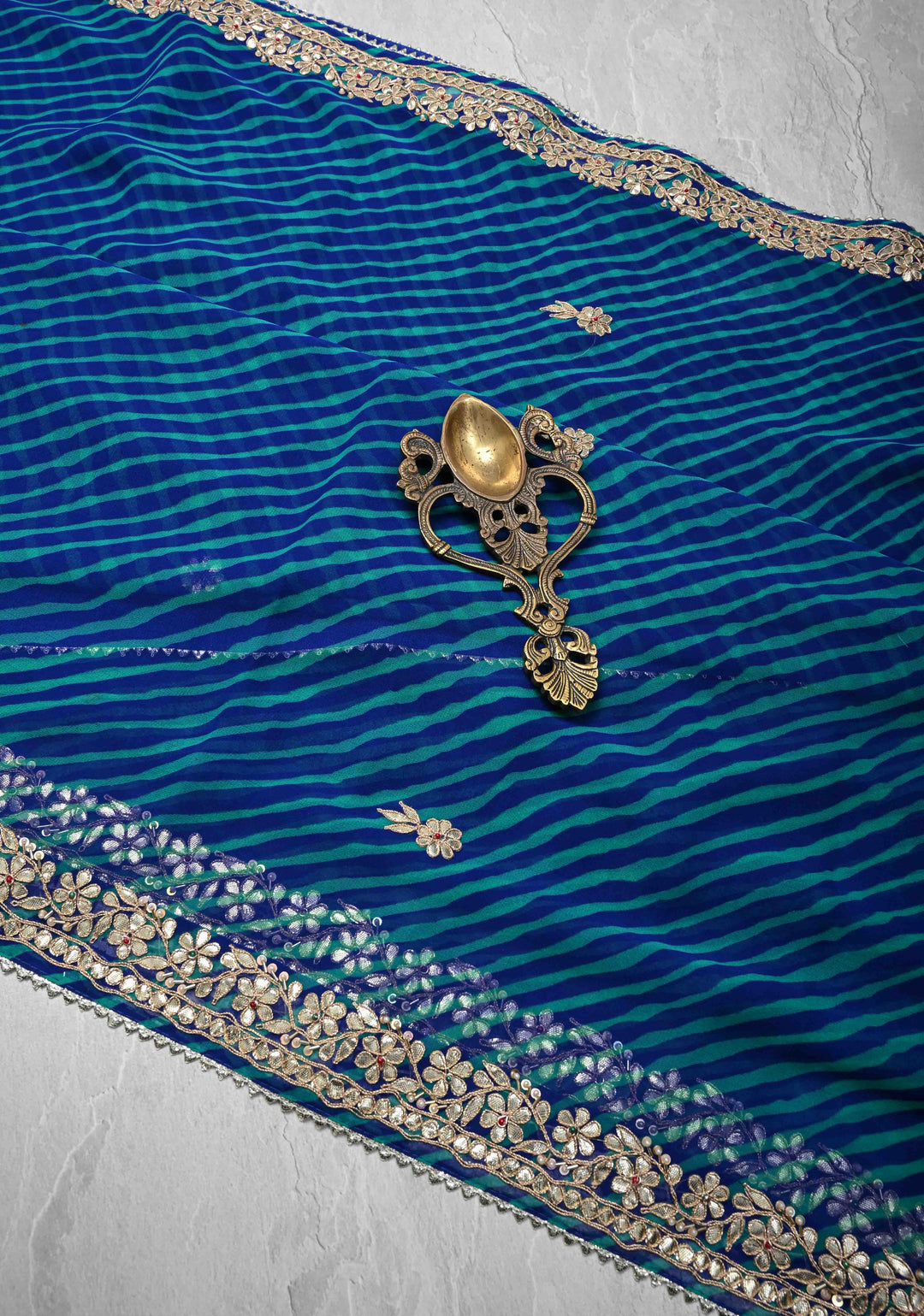 Blue Pure Georgette Silk Saree on Leheria Pattern with Gotta Patti and Moti work