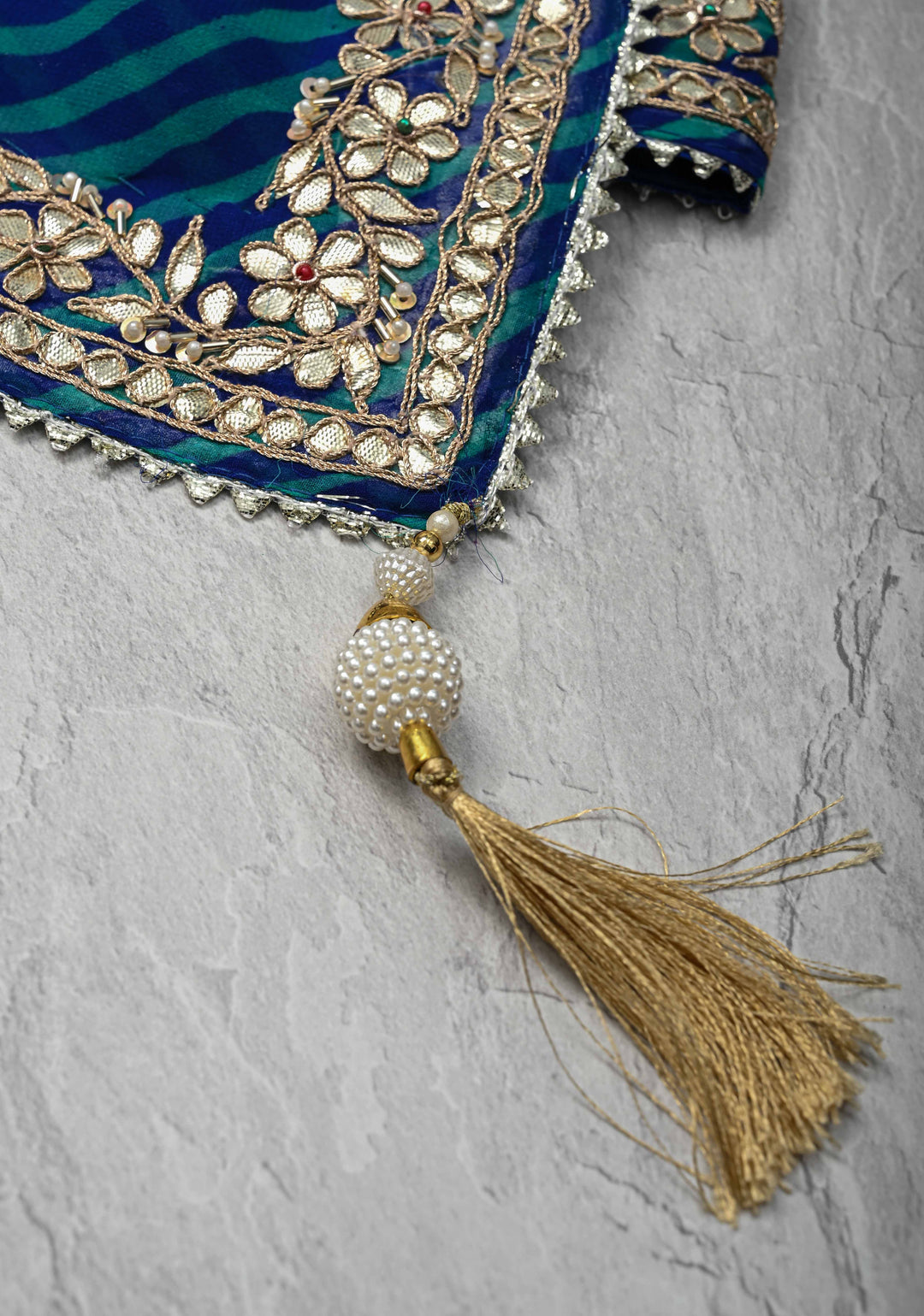 Blue Pure Georgette Silk Saree on Leheria Pattern with Gotta Patti and Moti work