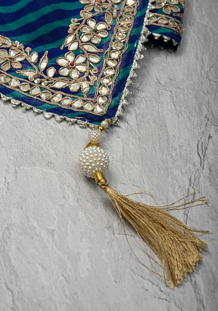 Blue Pure Georgette Silk Saree on Leheria Pattern with Gotta Patti and Moti work