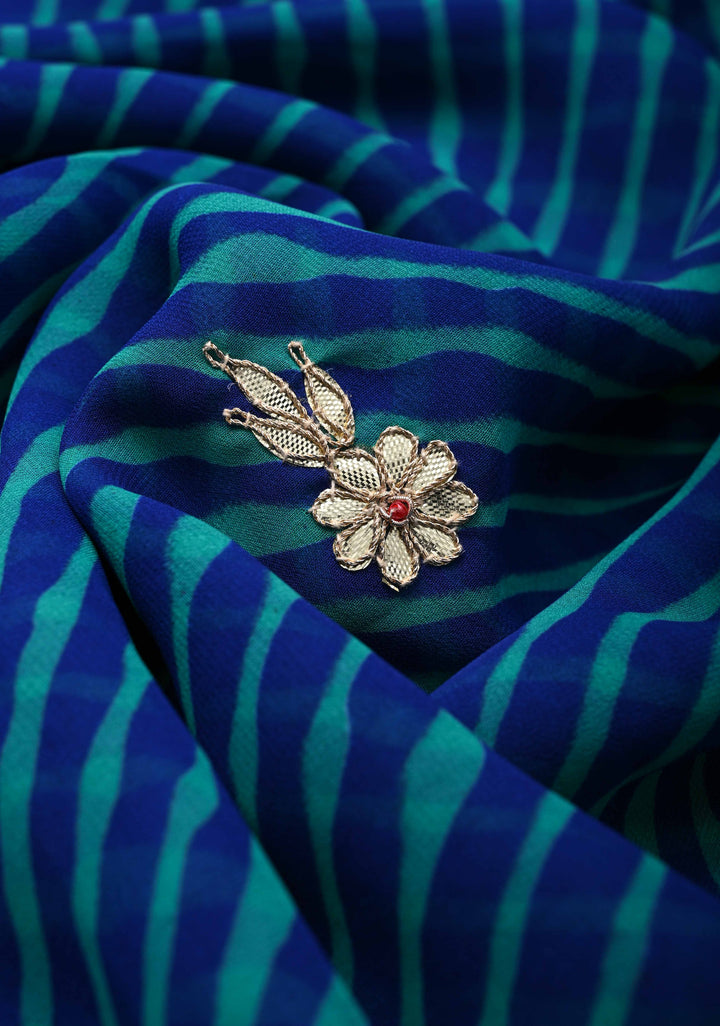 Blue Pure Georgette Silk Saree on Leheria Pattern with Gotta Patti and Moti work