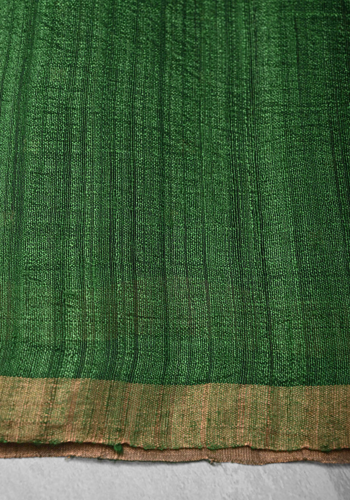 Bottle Green Matka Muslin Saree with pocket sequins and Paithani Style Pallu | SILK MARK CERTIFIED