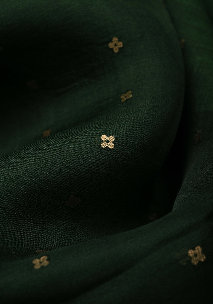 Bottle Green Matka Muslin Saree with pocket sequins and Paithani Style Pallu | SILK MARK CERTIFIED