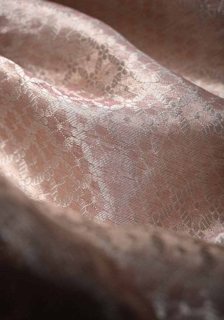 Dusty Pink Celebrity Design Water Jaal on Pure Tissue Kanjivaram Silk Saree with Sequins, Cutdana Hand work and Scallop Border | SILK MARK CERTIFIED