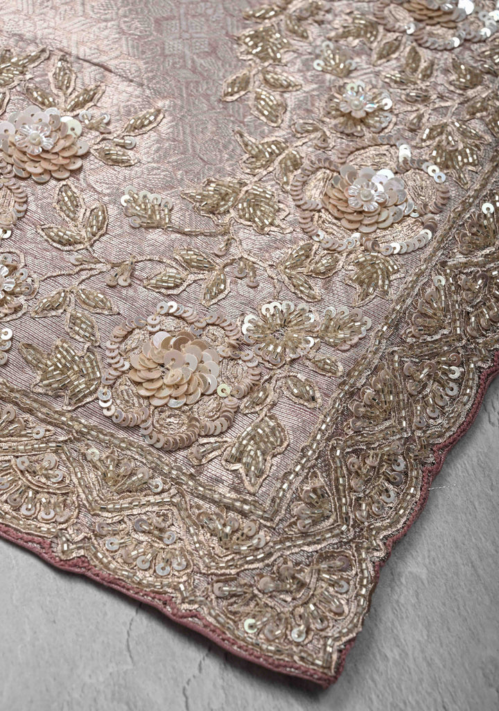 Dusty Pink Celebrity Design Water Jaal on Pure Tissue Kanjivaram Silk Saree with Sequins, Cutdana Hand work and Scallop Border | SILK MARK CERTIFIED