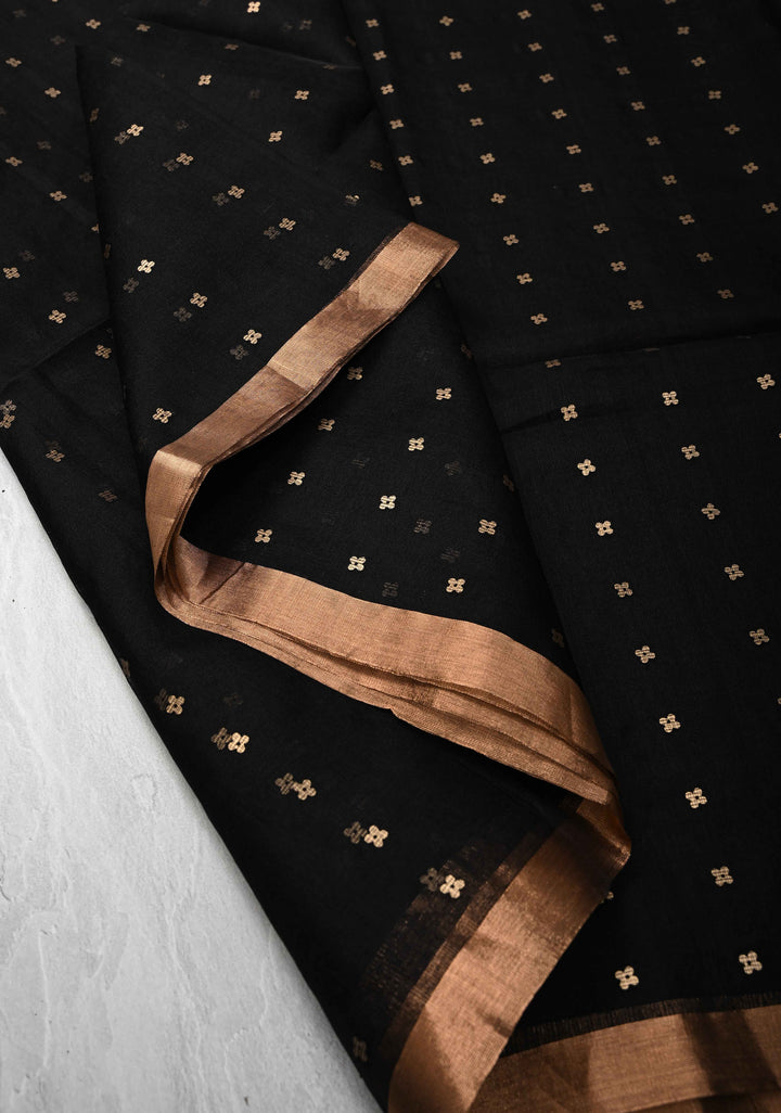 Black Matka Muslin Saree with pocket sequins and Paithani Style Pallu | SILK MARK CERTIFIED
