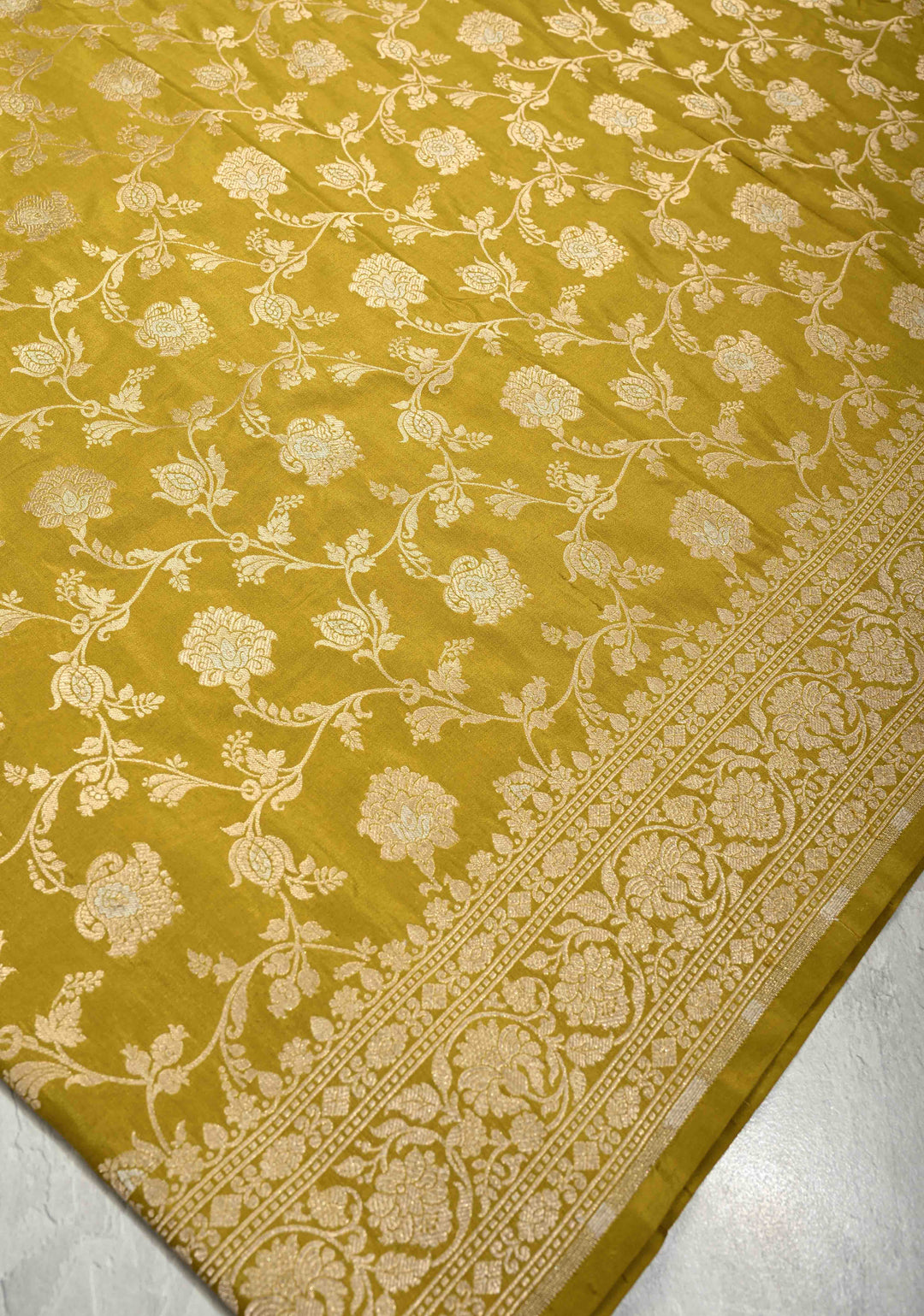 Mint Green Pure Benaras Silk Saree Heena With Meenakari Floral Jaal and Zari Border| SILK MARK CERTIFIED