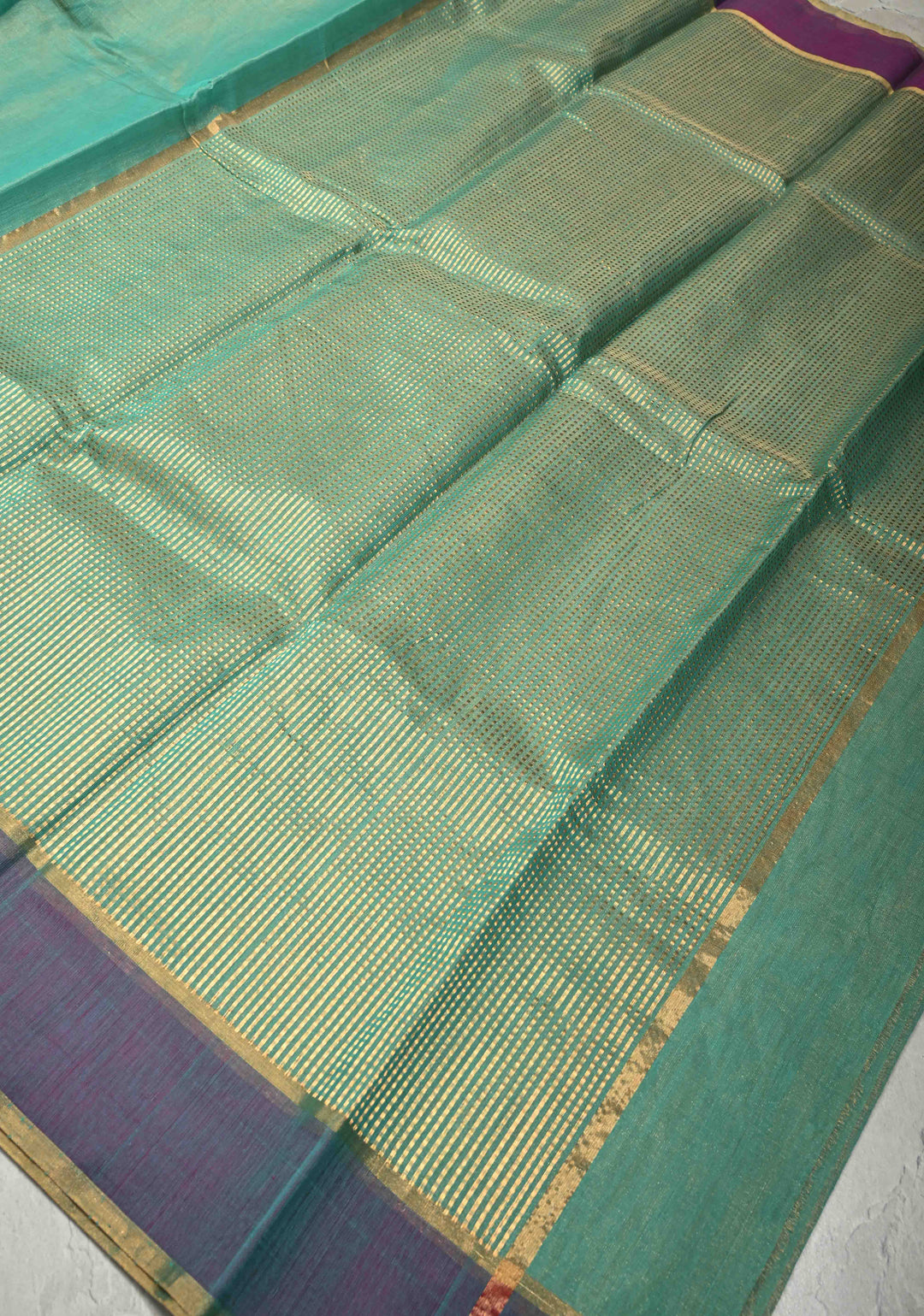Turquoise Blue Tissue Chanderi Silk Cotton Saree Jharna
