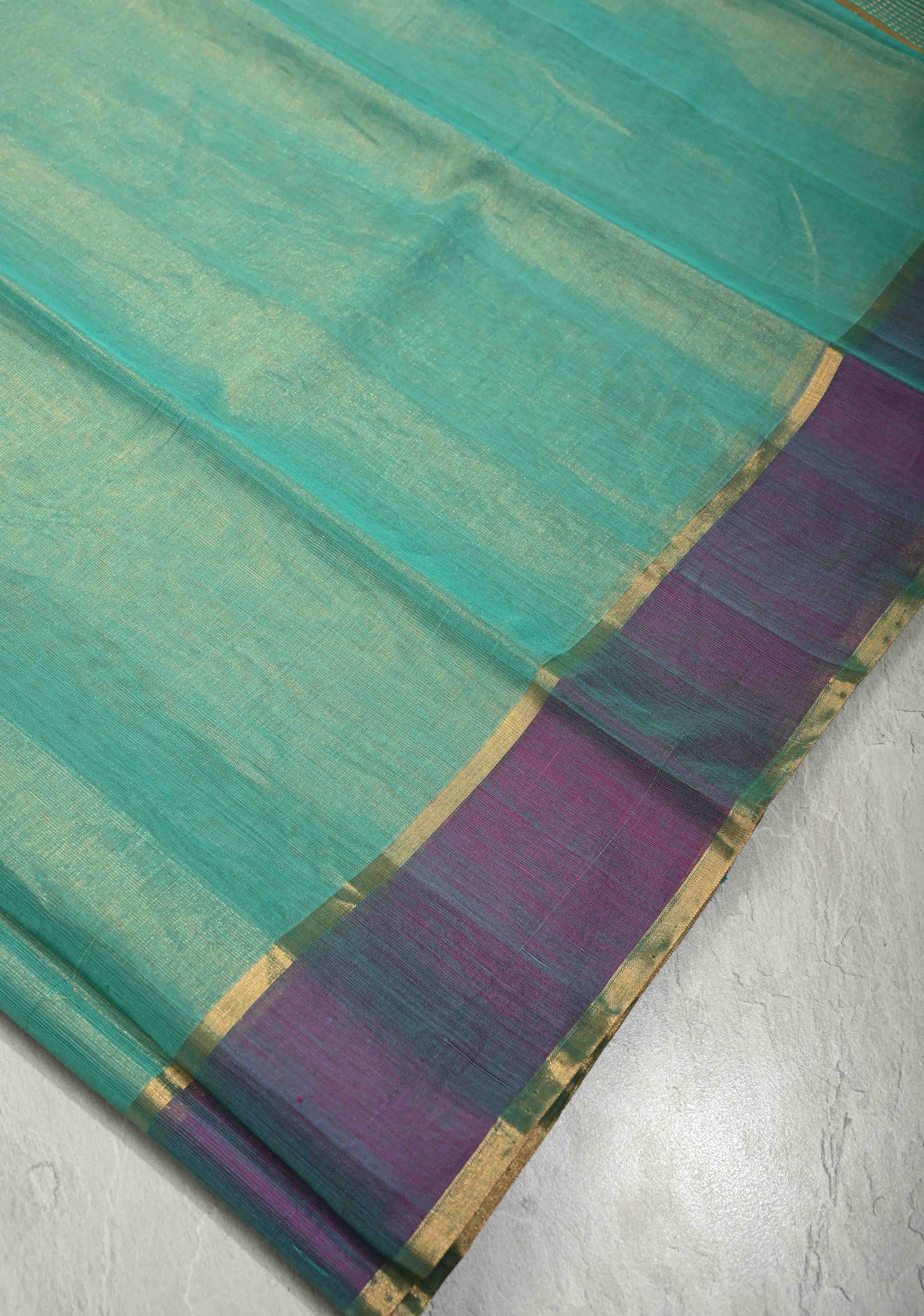 Turquoise Blue Tissue Chanderi Silk Cotton Saree Jharna