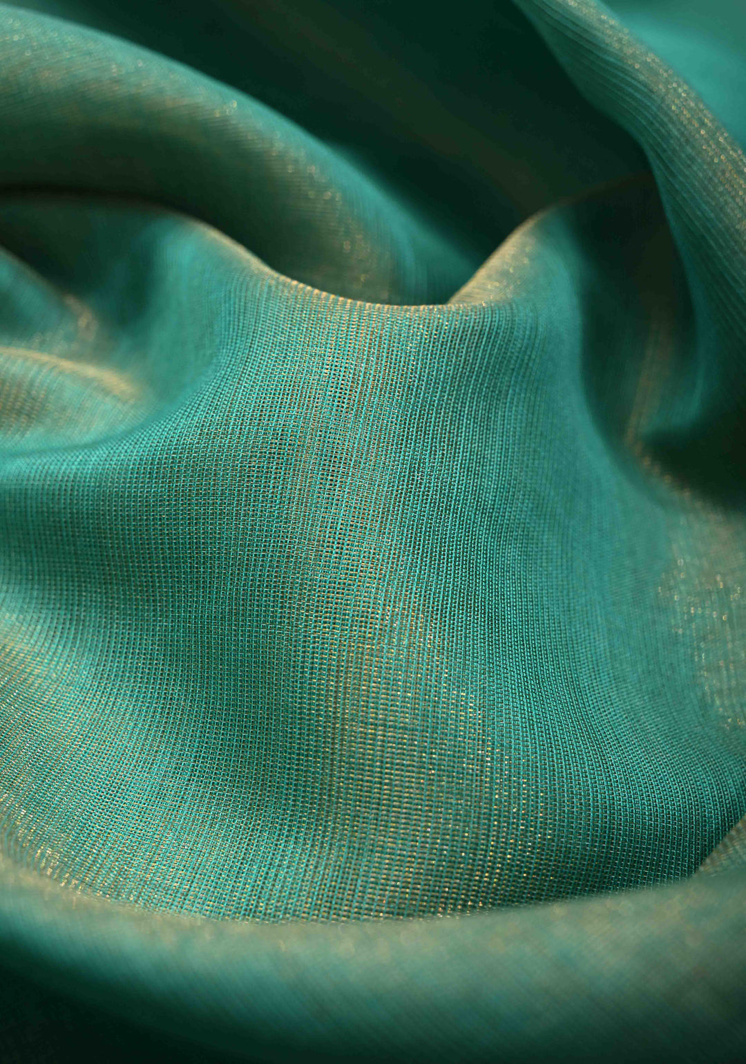 Turquoise Blue Tissue Chanderi Silk Cotton Saree Jharna