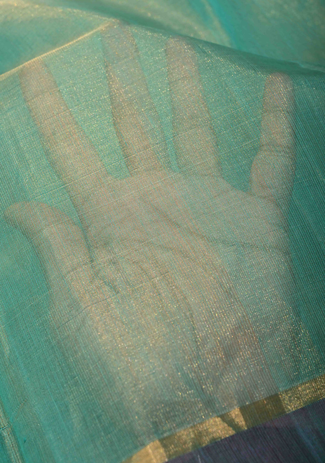 Turquoise Blue Tissue Chanderi Silk Cotton Saree Jharna