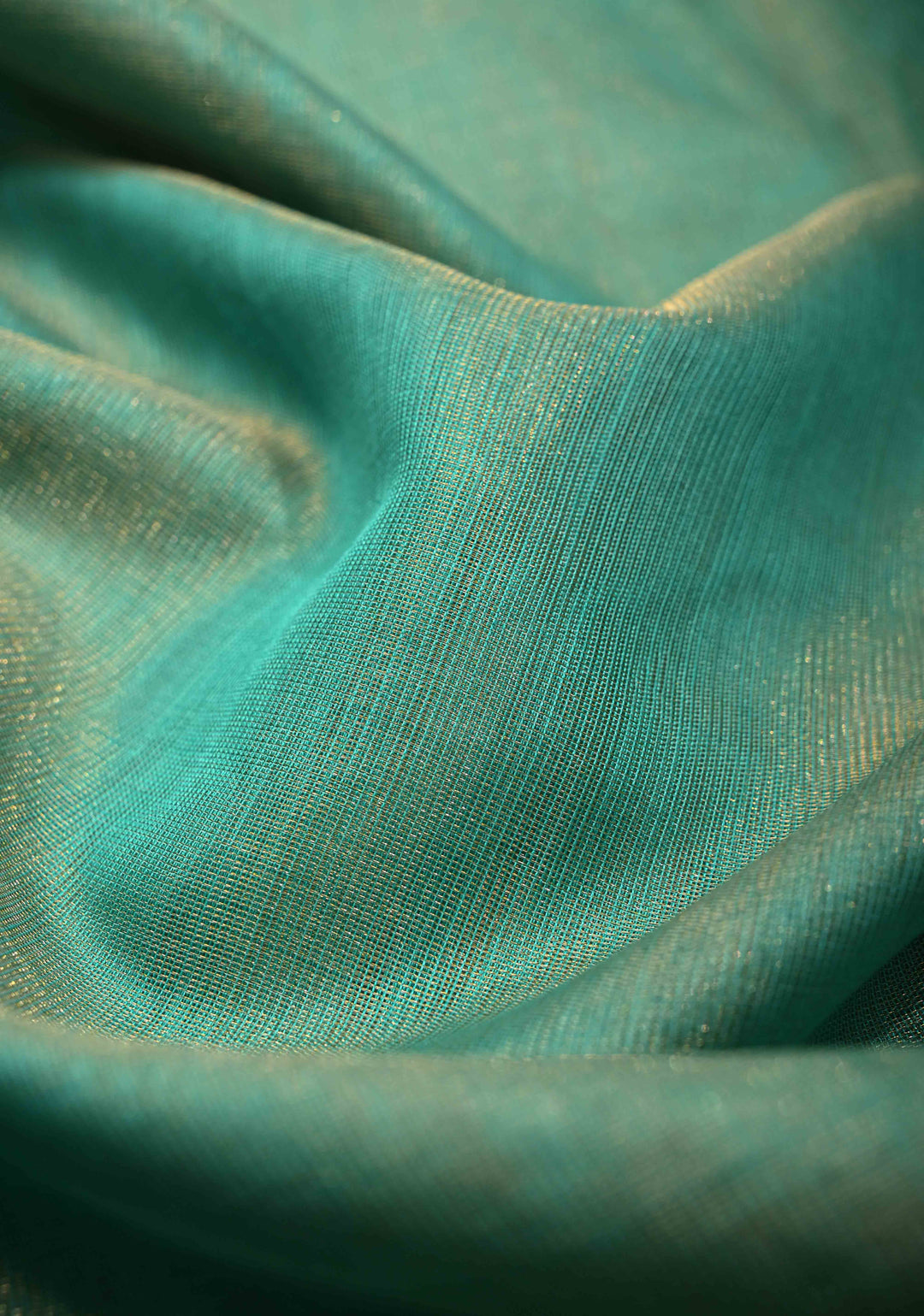 Turquoise Blue Tissue Chanderi Silk Cotton Saree Jharna