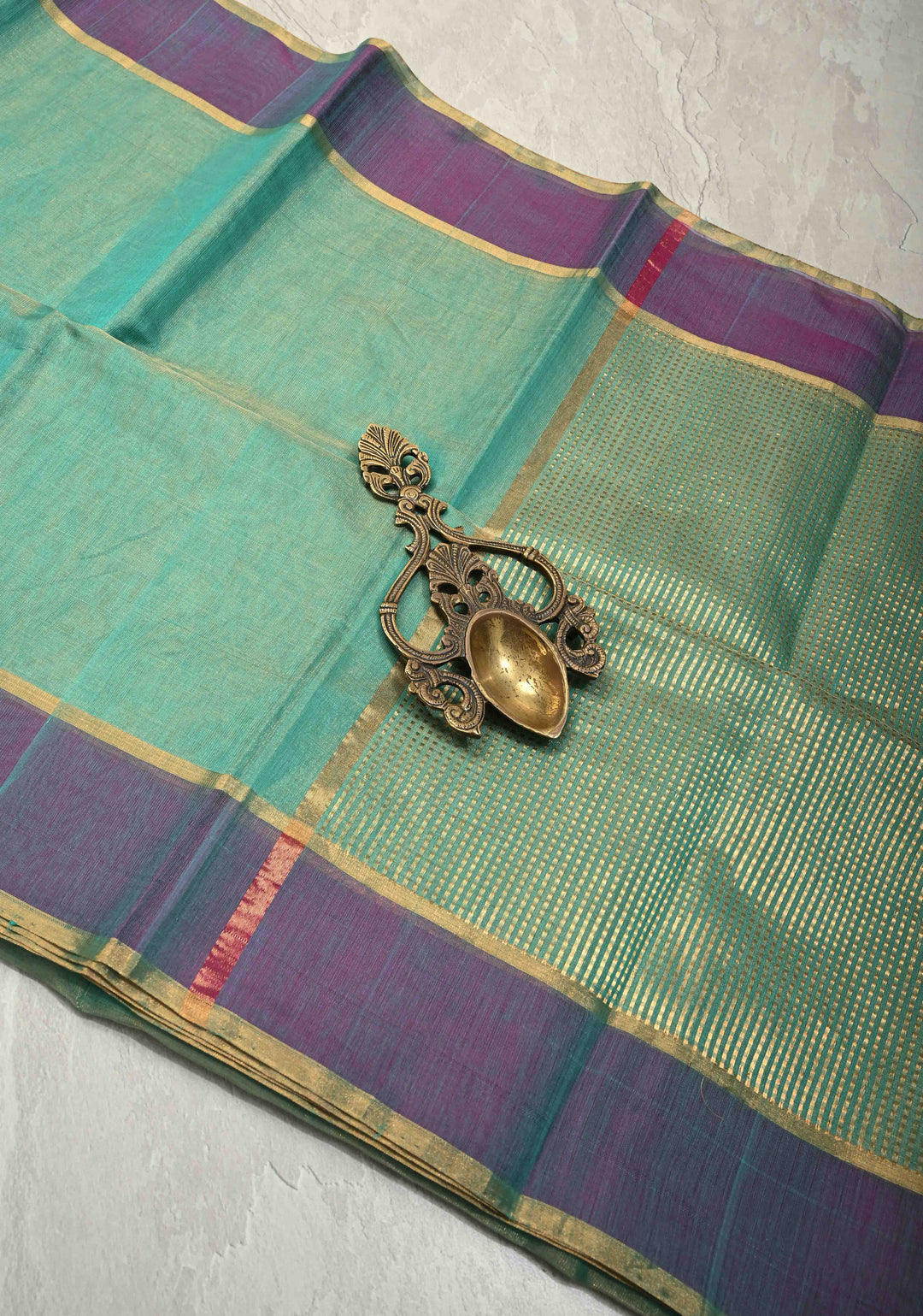 Turquoise Blue Tissue Chanderi Silk Cotton Saree Jharna