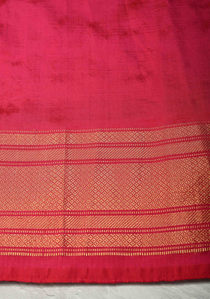 Blue With Red Pochampally Ikkat Silk Saree Minsaram With Zari Border  | SILK MARK CERTIFIED