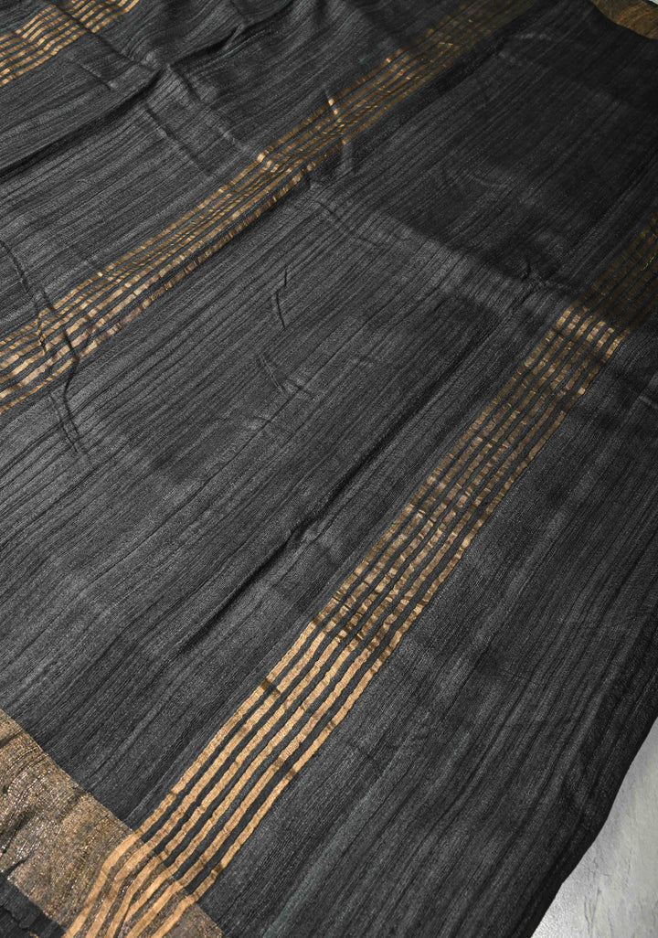 Bluish Grey Geecha Tussar tissue Saree with Minimal Zari Border | SILK MARK CERTIFIED (Copy)