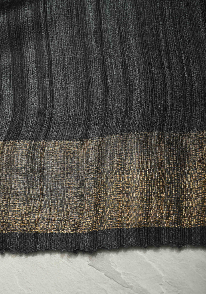 Bluish Grey Geecha Tussar tissue Saree with Minimal Zari Border | SILK MARK CERTIFIED (Copy)