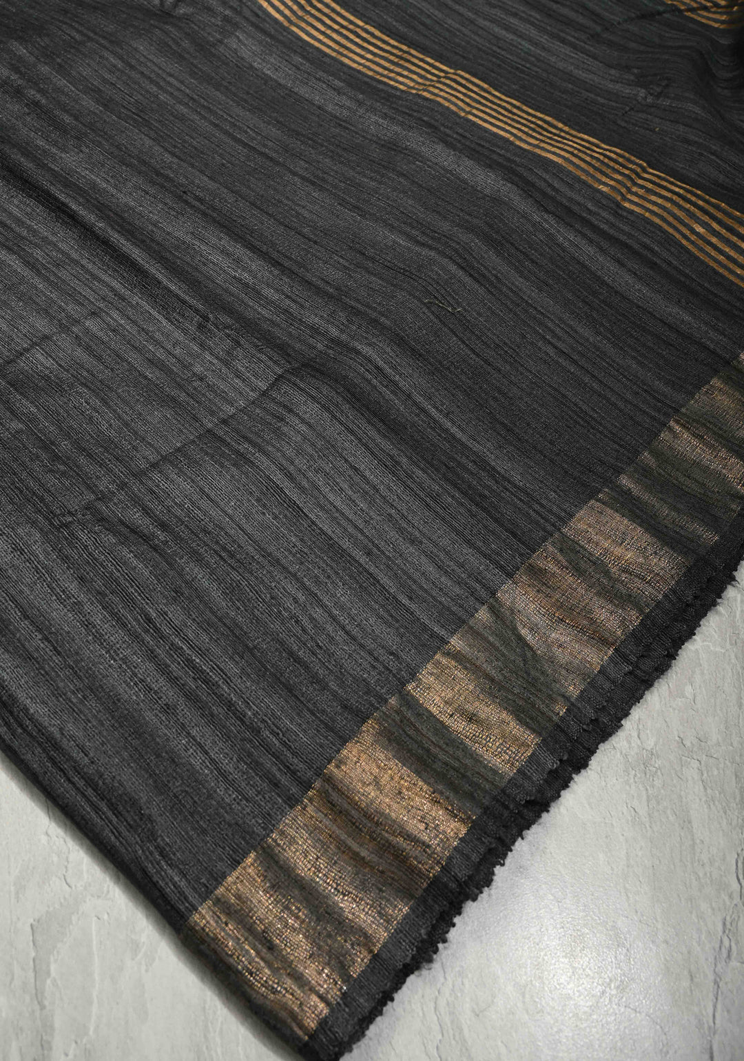 Bluish Grey Geecha Tussar tissue Saree with Minimal Zari Border | SILK MARK CERTIFIED (Copy)