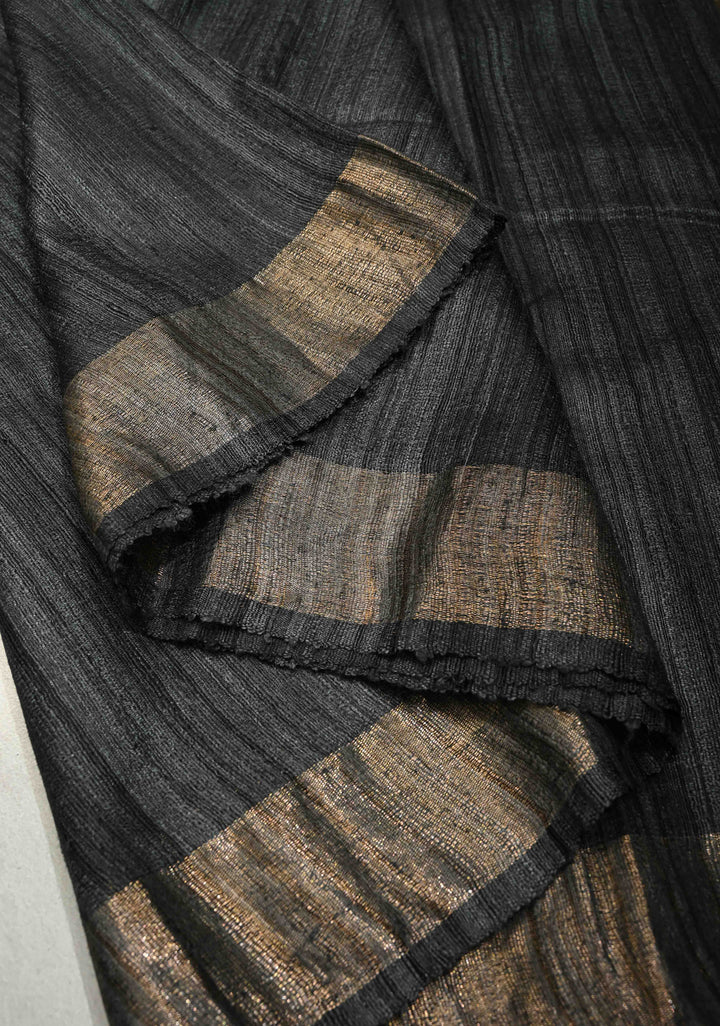 Bluish Grey Geecha Tussar tissue Saree with Minimal Zari Border | SILK MARK CERTIFIED (Copy)